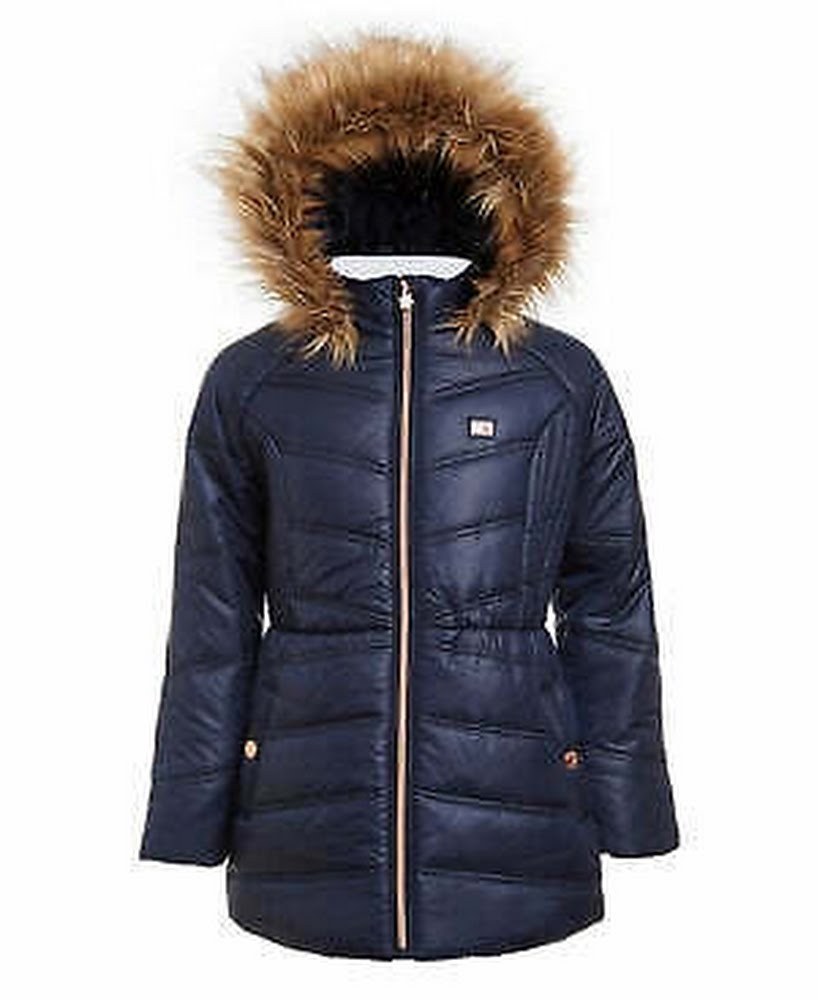 Tommy Hilfiger Big Girls Puffer Jacket with Faux Fur Hood, Size L/12/14