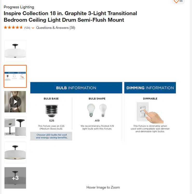 Progress Lighting Inspire Collection Graphite 3-Light 18in  Semi-Flush Mount
