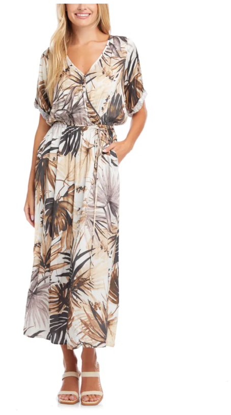 Karen Kane Womens Cuffed Sleeve Dress in Print, Size Large