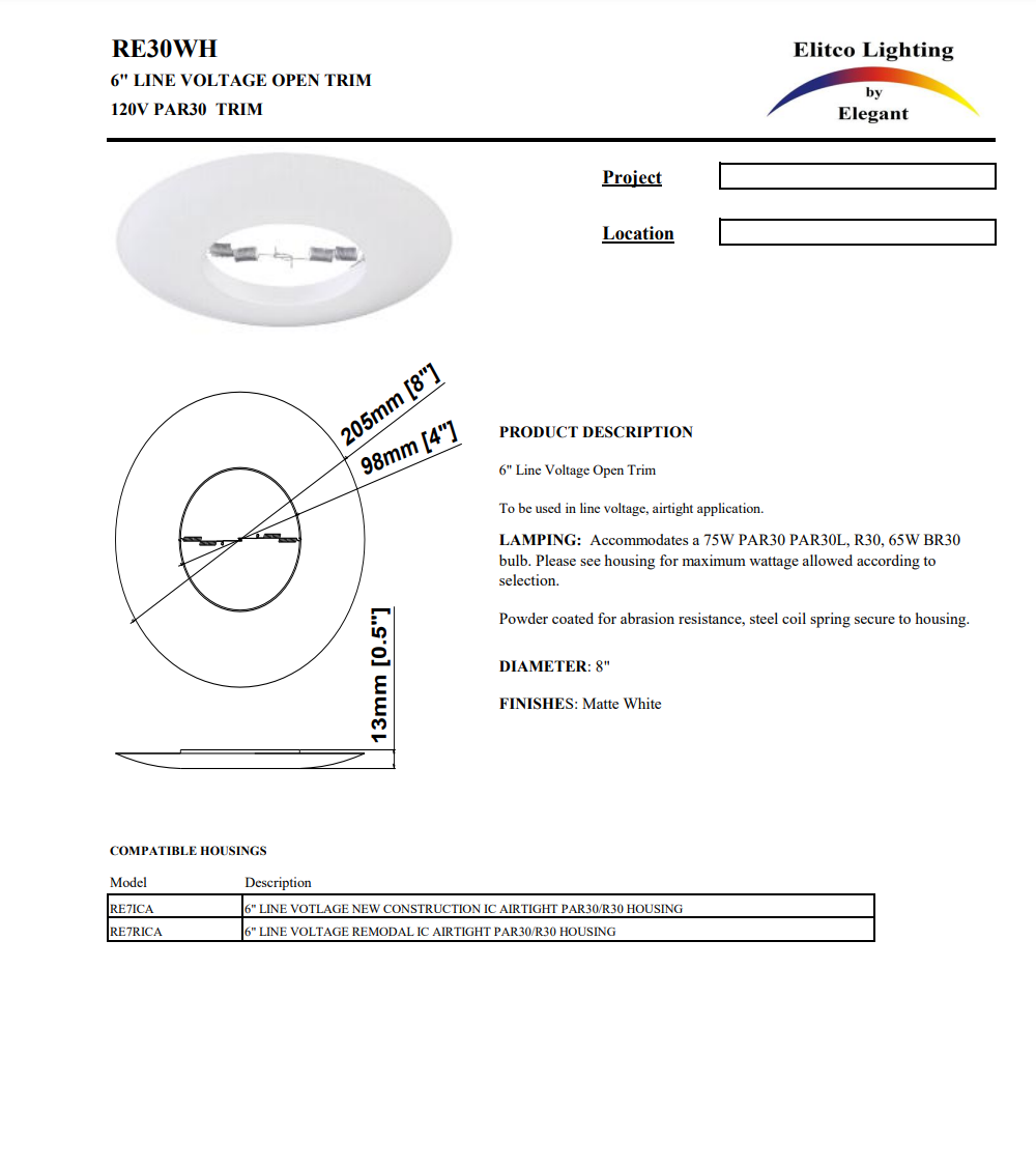 Elegant Lighting RE30 Elitco 6inch Round Open Trim - Pack of 12