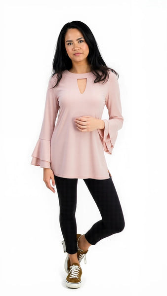 Charter Club Bell-Sleeve Keyhole Top, Size Small