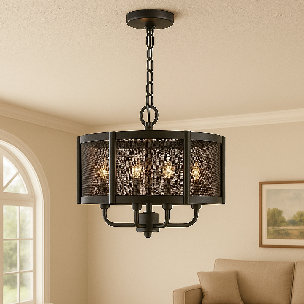 World Imports Wi 8949 Xena 4 Light 16 Wide Drum Chandelier With Metal