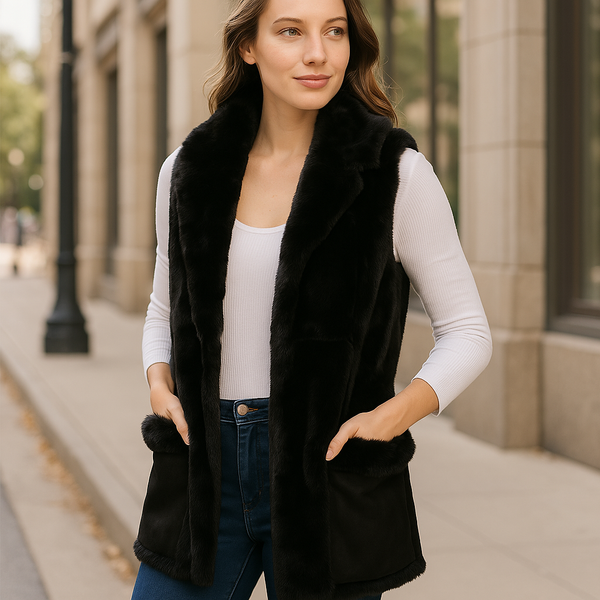 MARTHA STEWART Faux Fur Fleece Vest, Size Medium