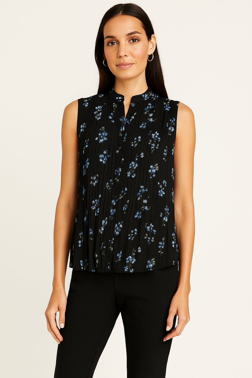 Vince Dandelion-Print Sleeveless Band-Collar Top, Size XXS