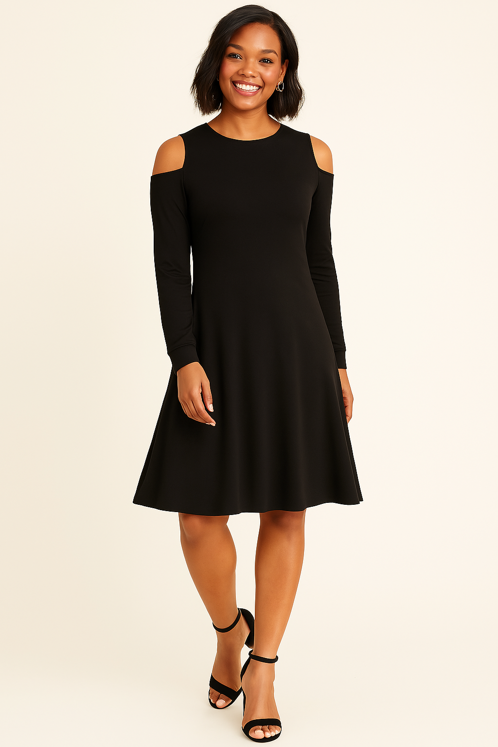 Karen Kane Womens Cold Shoulder a-Line Dress in Black Small