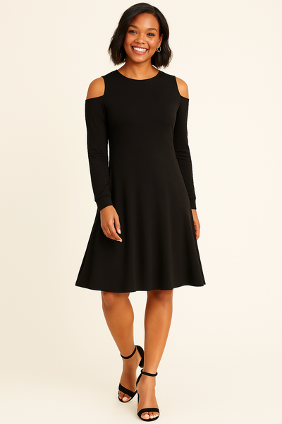 Karen Kane Womens Cold Shoulder a-Line Dress in Black Small