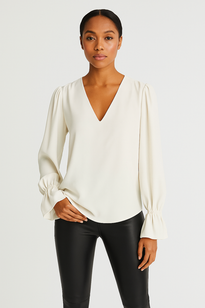 Aqua Long Sleeve V-Neck Top, US Small