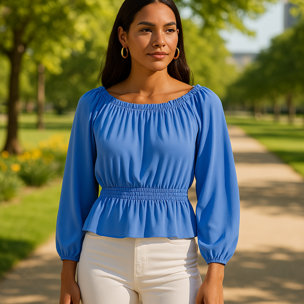 Ralph Lauren Top Blouse Peplum Jersey Ruffle Off-the-Shoulder Petite Size PM