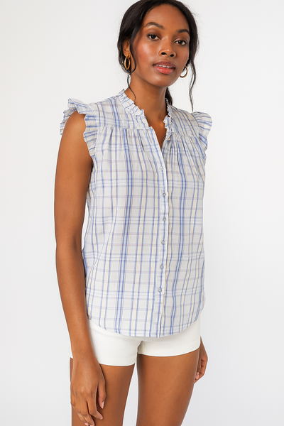 Lovestitch Carrie Plaid Flutter Sleeve Top, Size Small