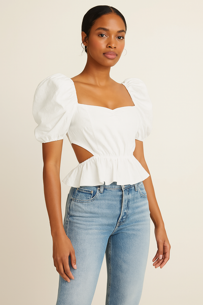 WAYF Womens Annalise Cut-Out Cropped Peplum Top, Size Large