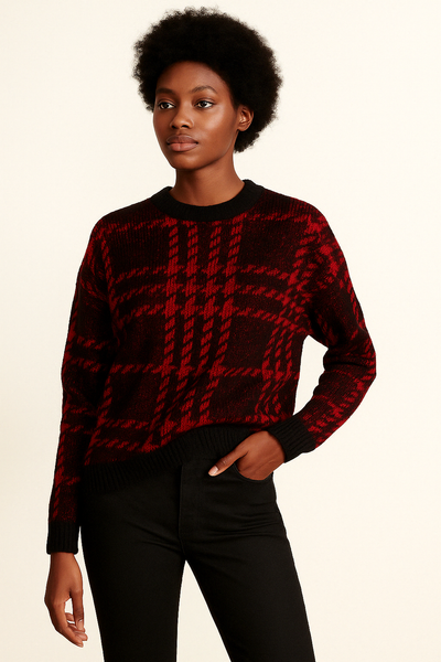 Aqua Plaid Crewneck Sweater