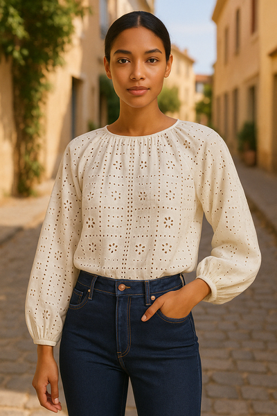 Aqua Cotton Eyelet Top