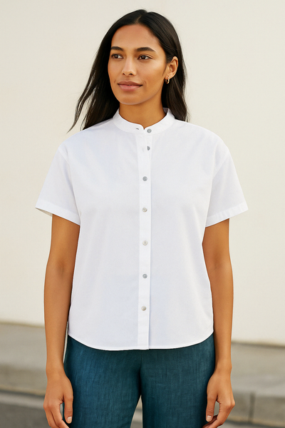 Eileen Fisher Mandarin Collar Shirt, Size XL