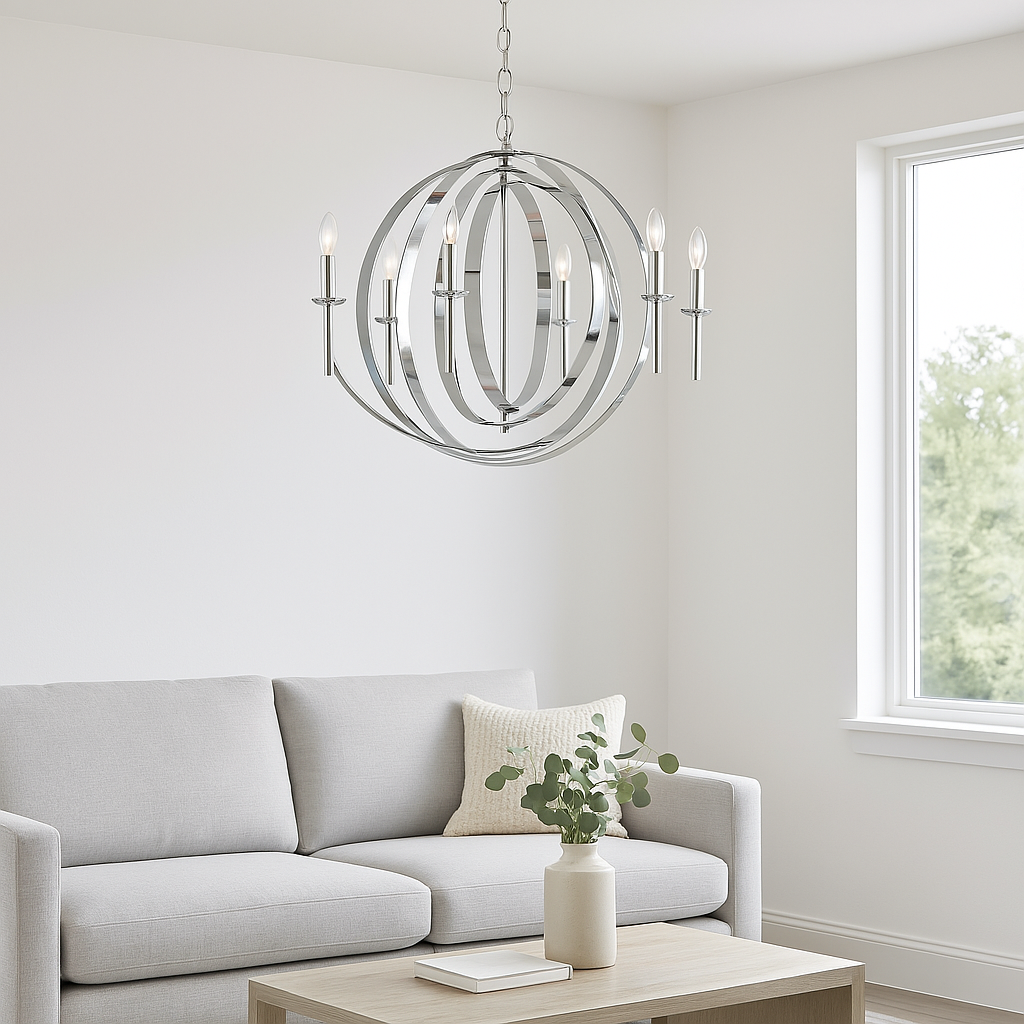 World Imports Rondure 6-Light Polished Nickel Chandelier, Adjustable Height