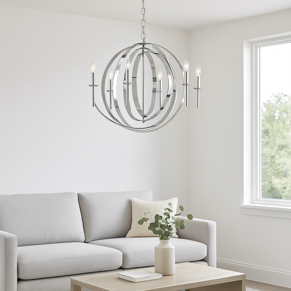 World Imports Rondure 6-Light Polished Nickel Chandelier, Adjustable Height