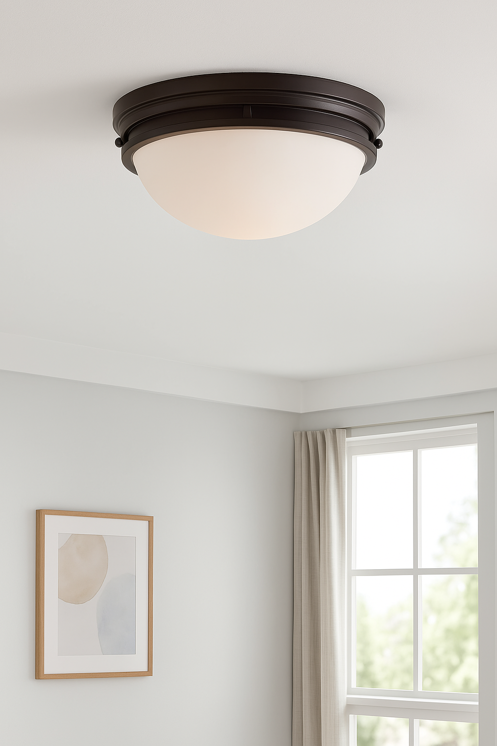 World Imports 13.25 in. Oil Rubbed Bronze LED Flushmount with Frosted Glass