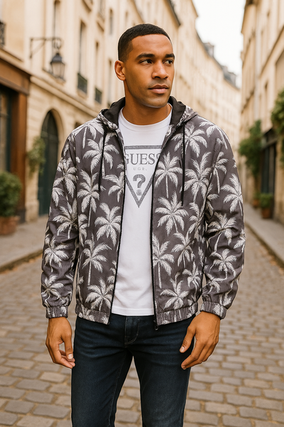 Guess Mens Rebel Nylon Printed Jacket