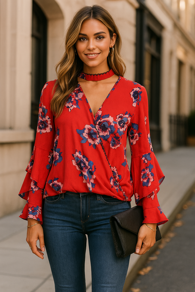 Banjara Womens Floral Print Ruffle Blouse