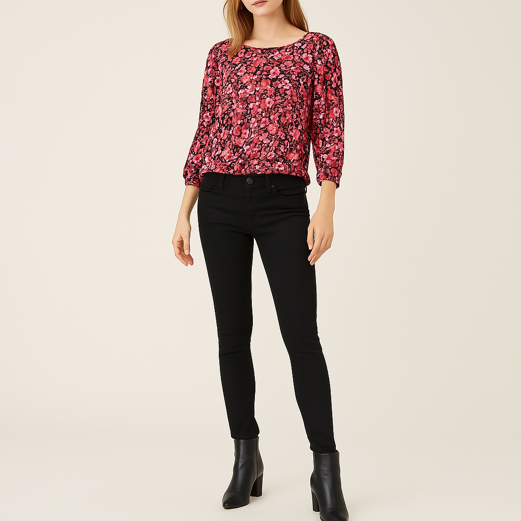 Vince Camuto Floral-Print Smocked Peasant Top