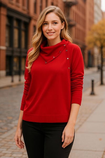 Vince Camuto Womens Fold Over Neck Long Sleeve Top