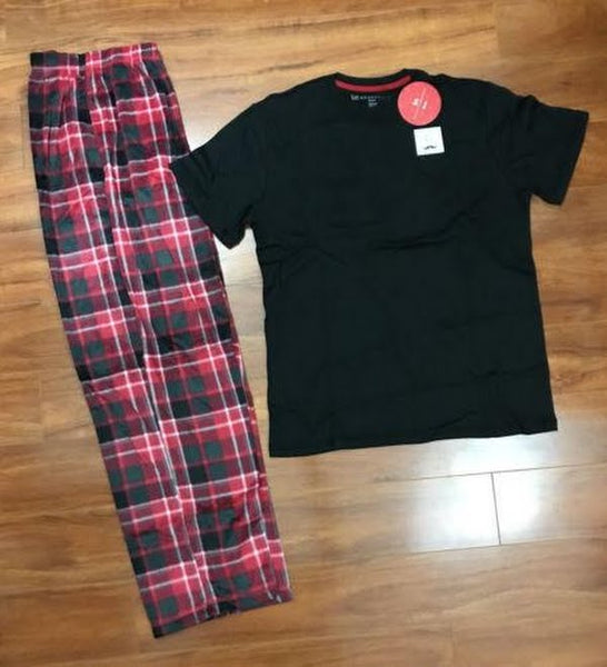 Karen Neuburger Mens Mens Buffalo Plaid Fleece Tee & Pajama Bottoms, Size Medium