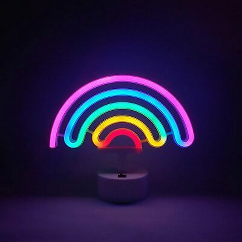 Neon Sign Colorful Rainbow Led Night Lights Lamp with Holder Base Battery req