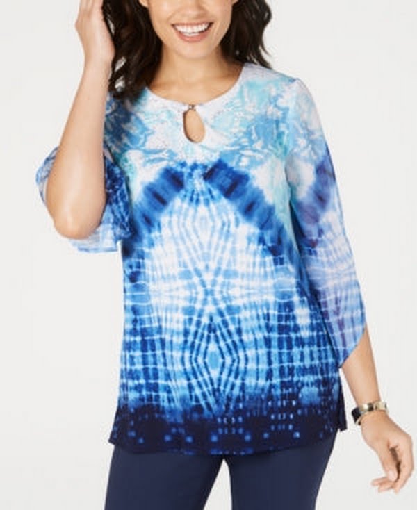 Jm Collection Tie-Dyed Tunic, Size Petite Medium