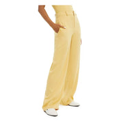 Danielle Bernstein Womens Yellow Pocketed Zippered Satin Straight Leg Pants 4