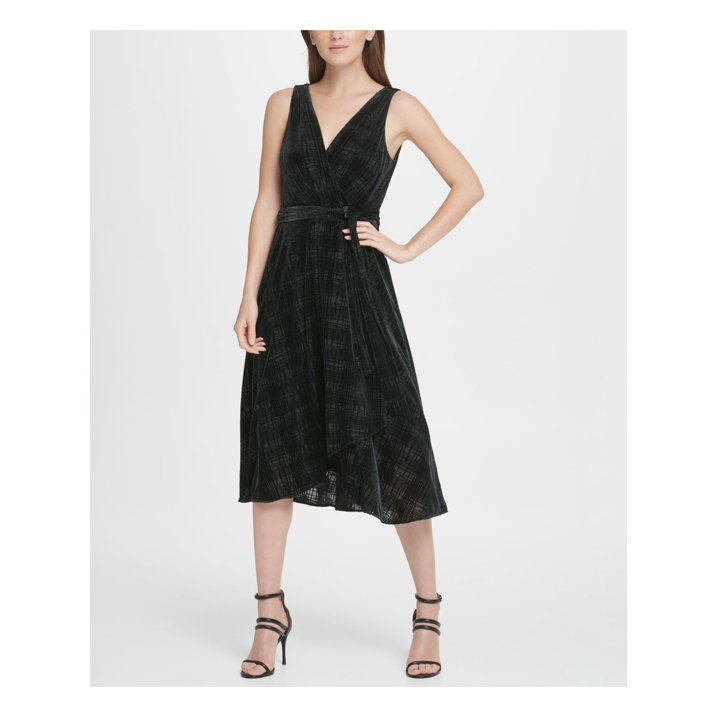 Dkny Womens Black Printed Evening Fit Flare Dress, Size 8 – Vanessa Jane