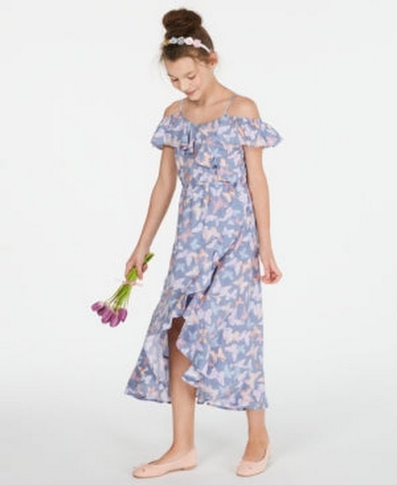 Epic Threads Big Girls Ruffle-Trim Butterfly-Print Maxi Dress, Size M