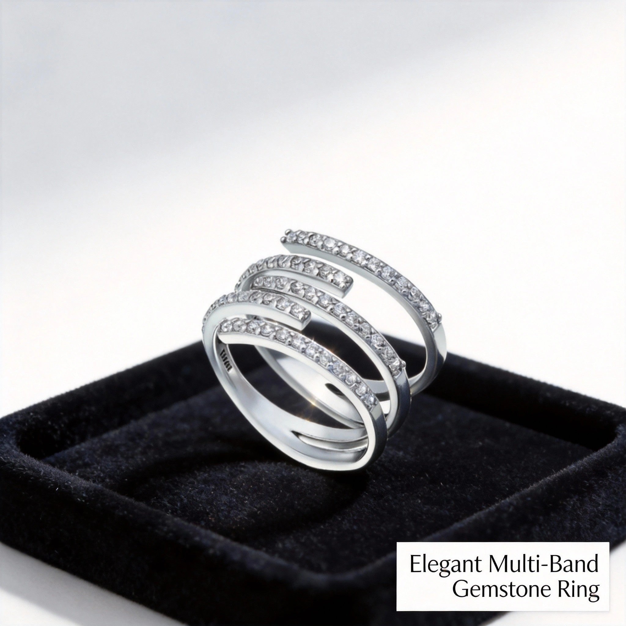 RH Macy Cubic Zirconia 5 Row Bypass Ring in Silver Plate, Size 5