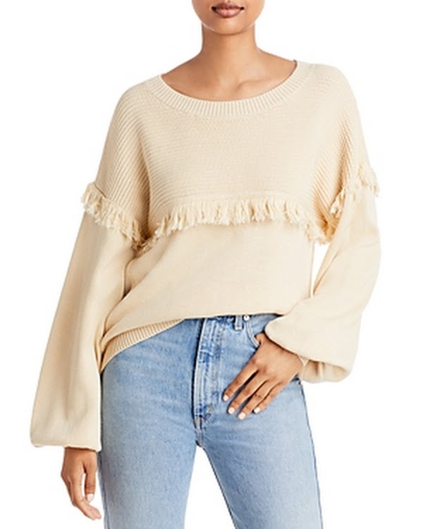 Joie Womens Beige Fringed Ribbed Pullover Sweater, Size XS