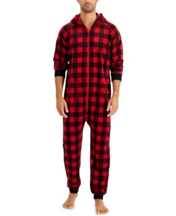 Family Pajamas Mens Matching 1-Piece Red Check Printed Pajamas