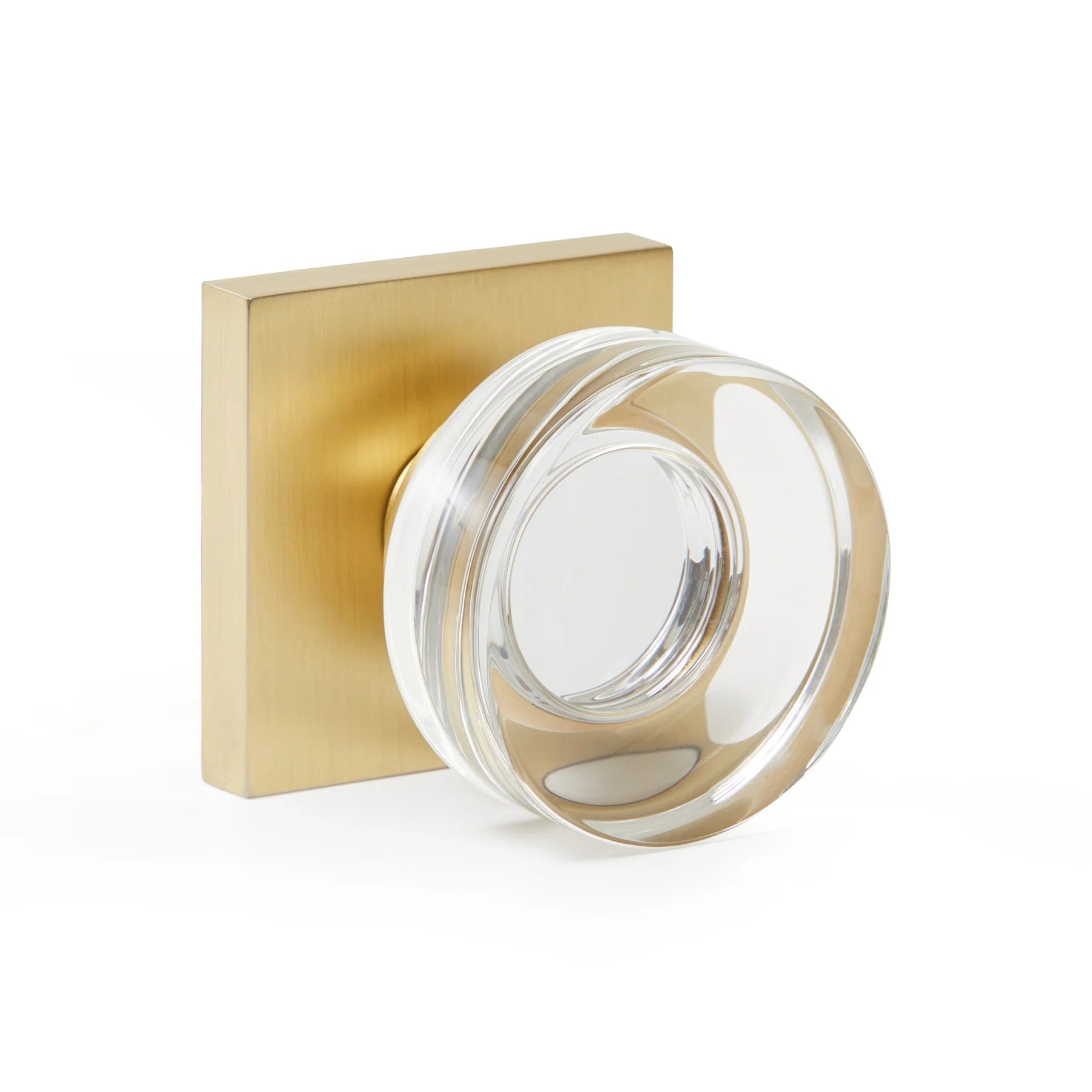 Emtek Half Dummy Brass Square Rosette with Round Crystal Knob, Satin Brass