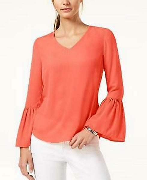 NY Collection Womens Petites Sheer Bell Sleeves Pullover Top, PL