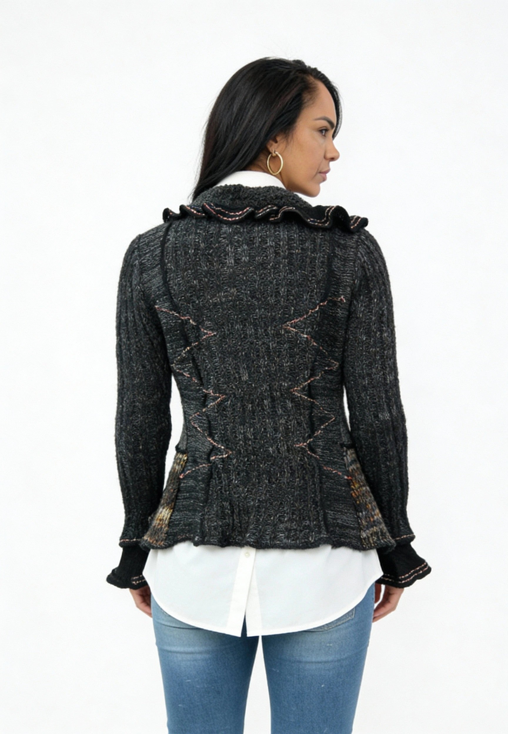 Forla Paris Mohair Wool Blend Ruffled Knit Cardigan Womens Medium