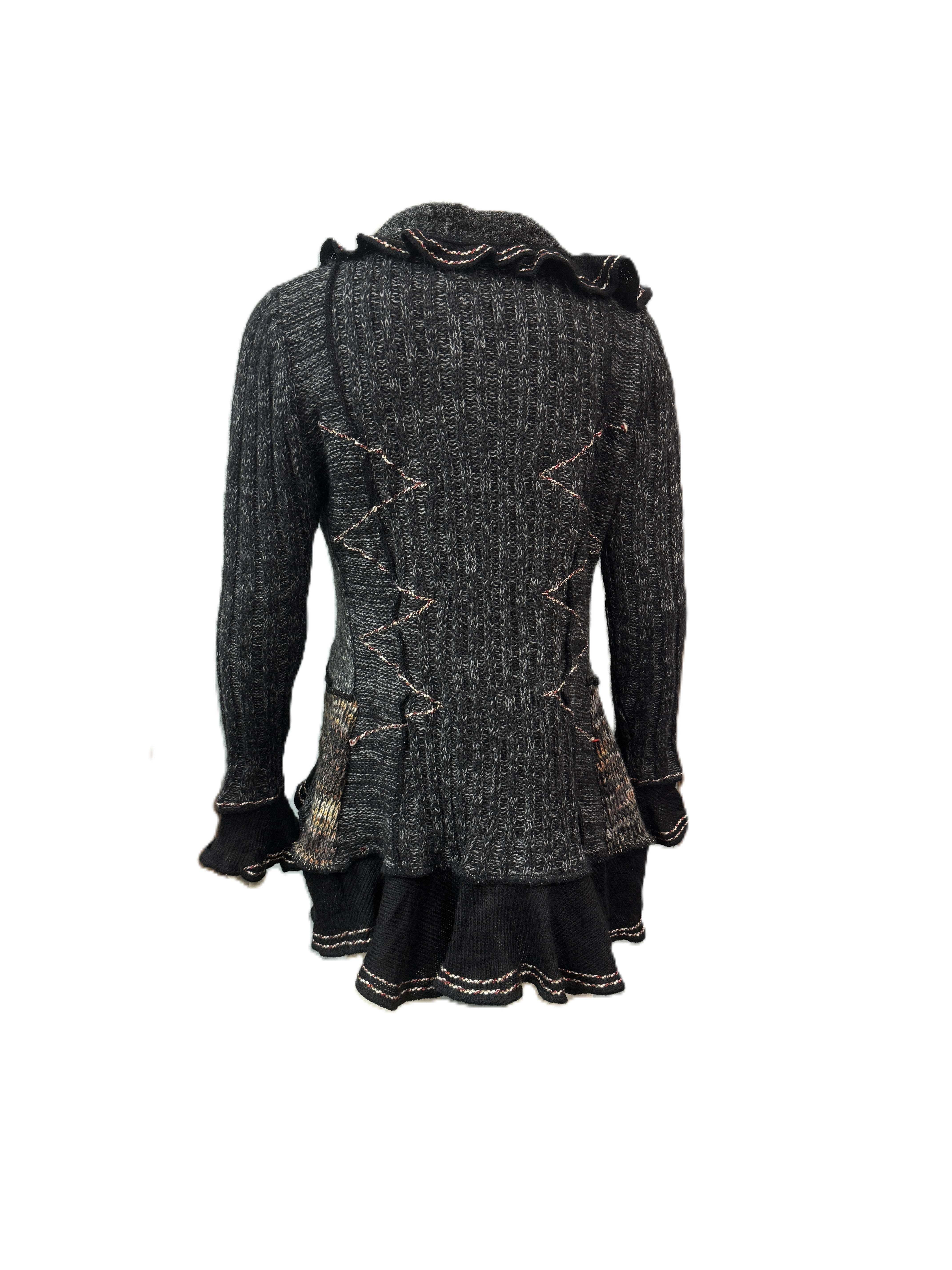 Forla Paris Mohair Wool Blend Ruffled Knit Cardigan Womens Medium