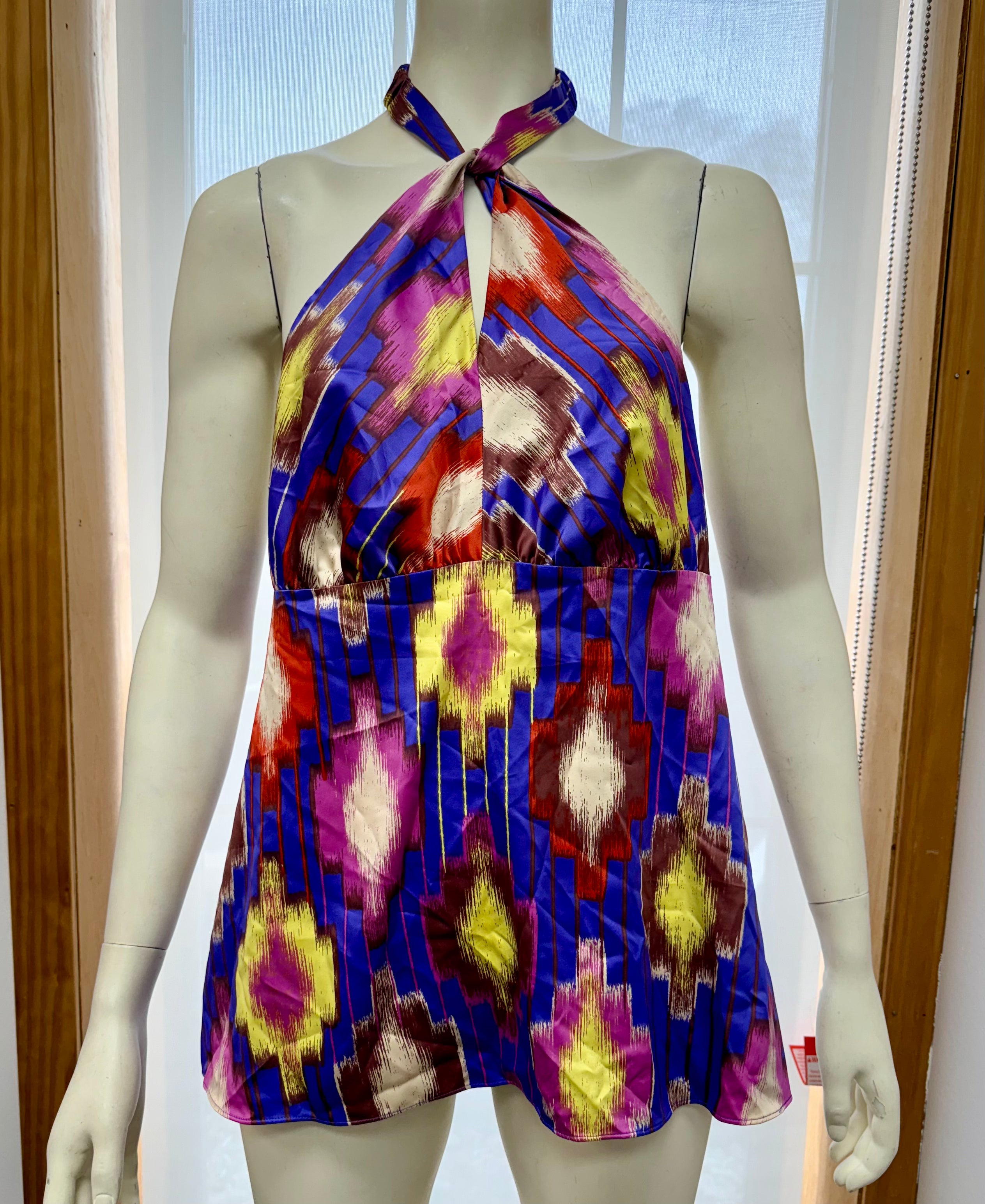 The Limited~Purple Sleeveless Blouse~Ruffled Neck~Open Back~Size L