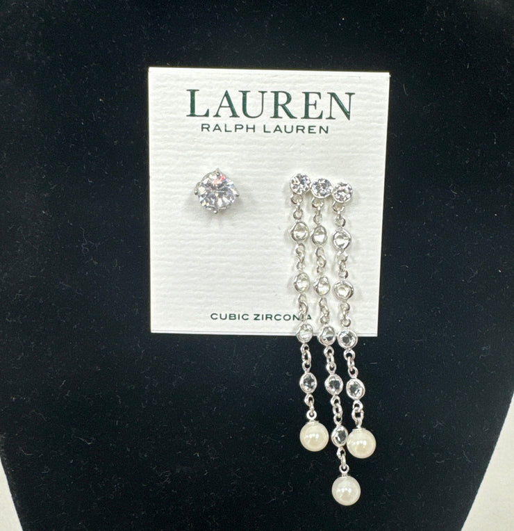 Ralph Lauren Silver-Tone Mix N Match Imitation Pearl Earring/Cubic Zirconia Set