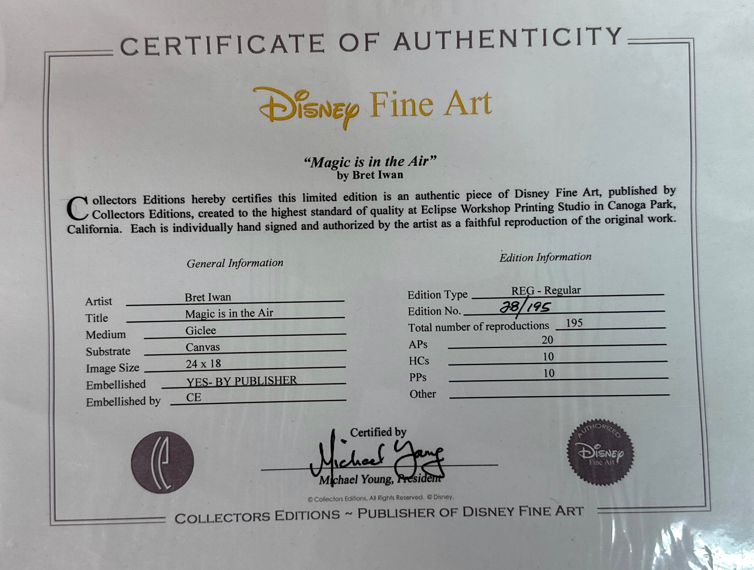 Disney Fine Art Magic is in the Air by Bret Iwan Certificate of Authenticity