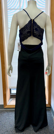 B Darlin Juniors 2-PC. Lace-Back Slit Gown – Navy/Black Size 13/14