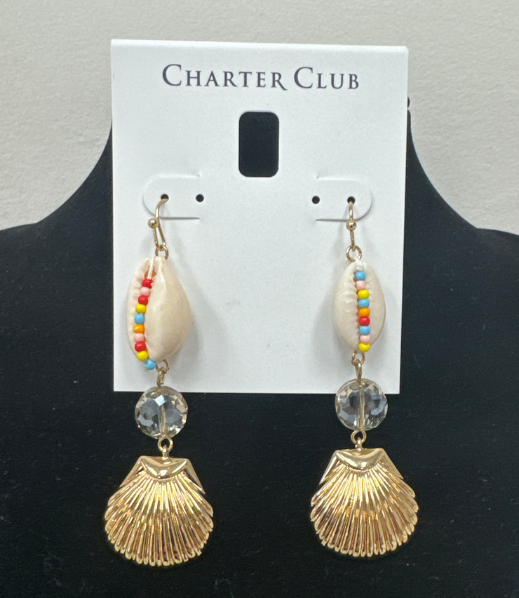 Charter Club Seashell and Crystal Dangle Drop Earrings