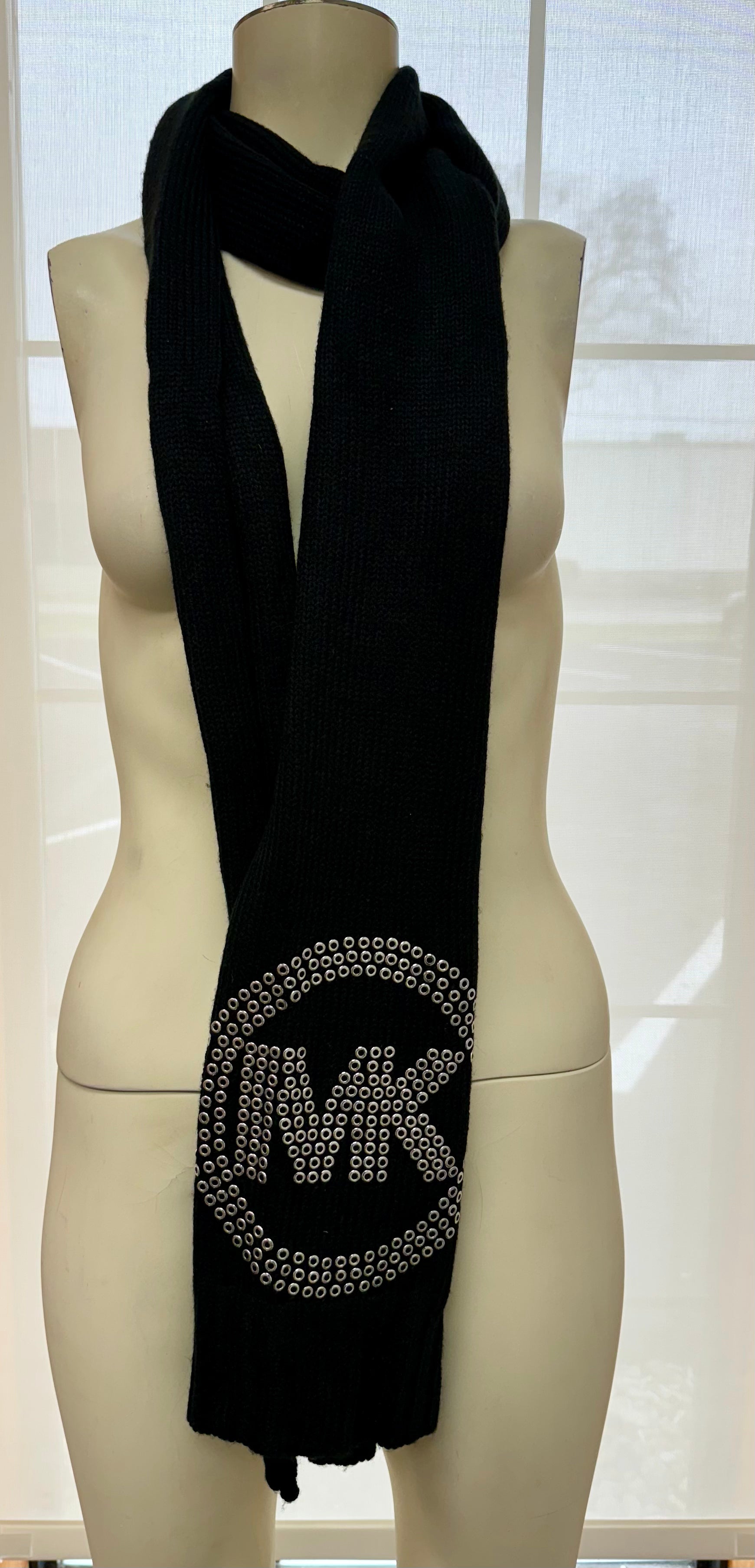 Michael Kors Charcoal Black w/Silver Studs Logo Scarf 72 x 8