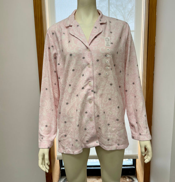 Charter Club Printed Fleece Notched Collar Pajama Top  XL