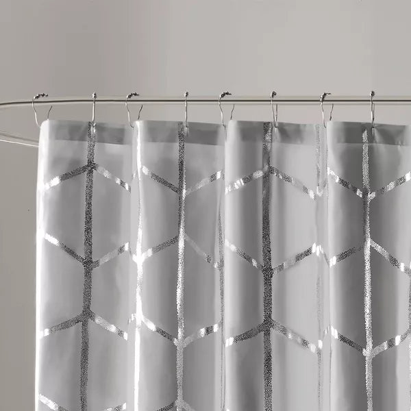 Intelligent Design Khloe Geometric Metallic Printed Shower Curtain