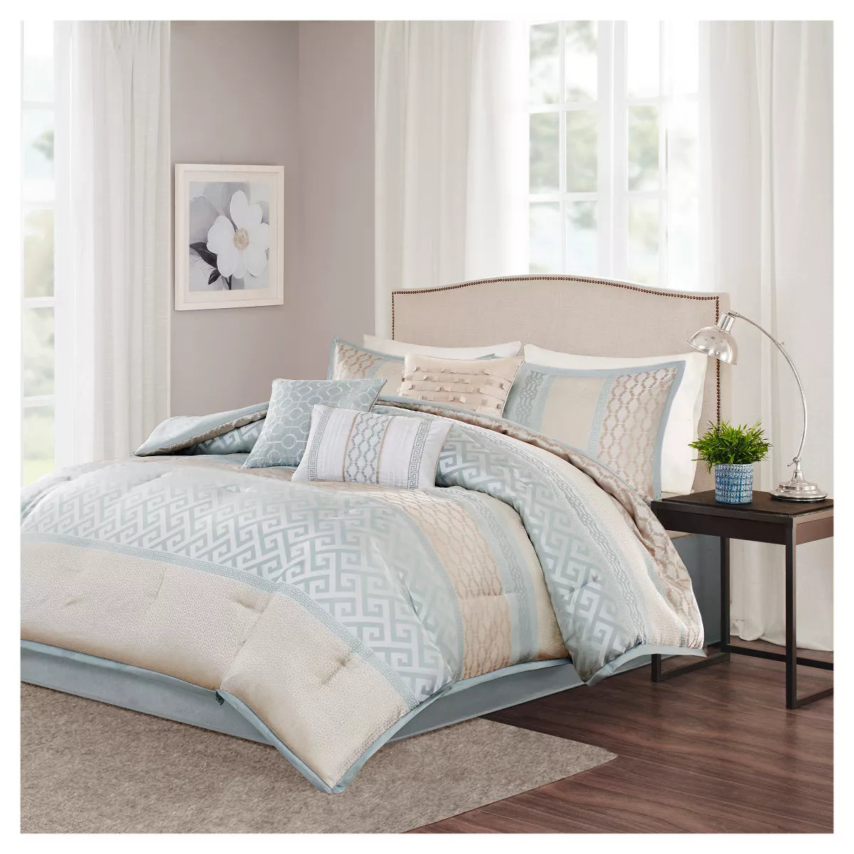 Madison Park 7pc Queen William Jacquard Comforter Set Aqua