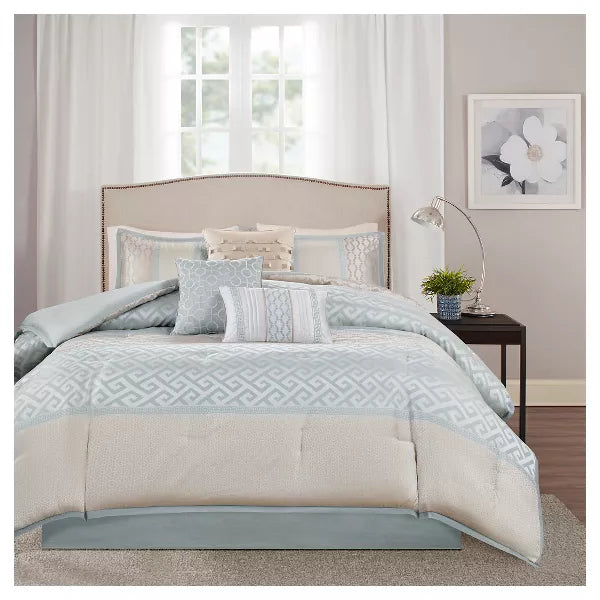 Madison Park 7pc Queen William Jacquard Comforter Set Aqua