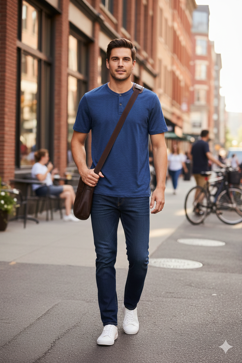 Theory Mens Anemone Trim Fit Stripe Henley, Blue, Size XXL