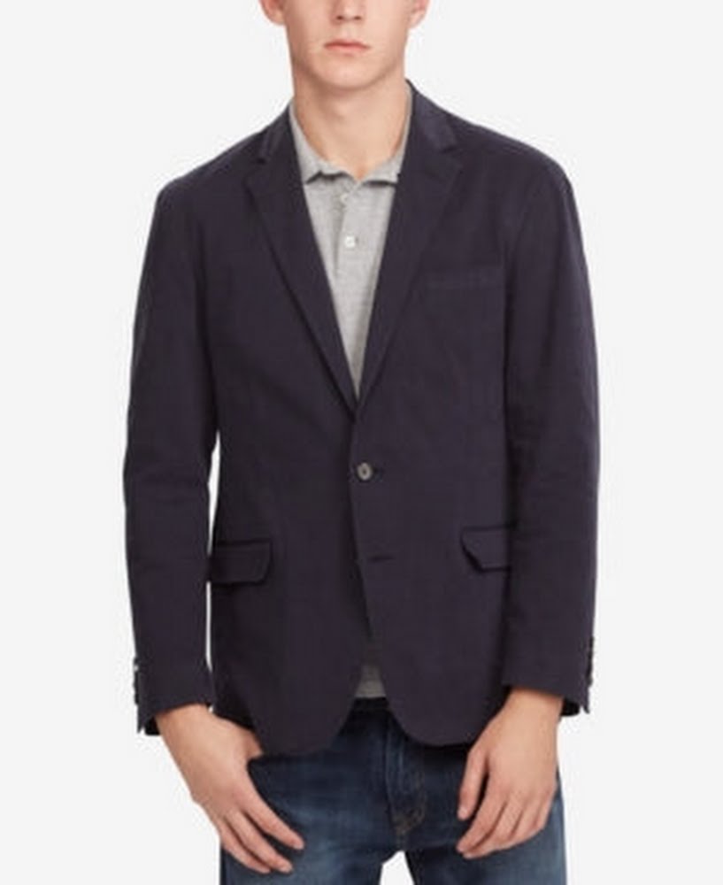 Polo Ralph Lauren Mens Stretch Chino Sport Coat, Navy, 44L