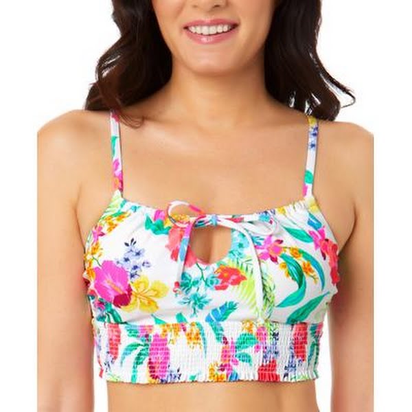 Salt + Cove Juniors Retro Hibiscus Smocked Cami Bikini top, Size Medium